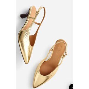 Madewell The Debbie Slingback Pumps Size 7 Metallic Gold Kitten Heel Pointed Toe